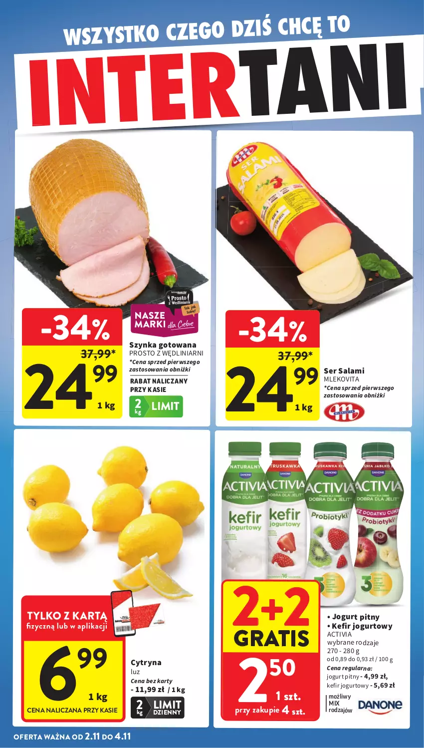 Gazetka promocyjna Intermarche - Gazetka promocyjna - ważna 29.10 do 04.11.2026 - strona 42 - produkty: Activia, Gra, Jogurt, Jogurt pitny, Kefir, Mleko, Mlekovita, Salami, Ser, Ser salami, Szynka