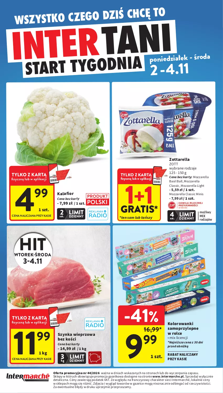 Gazetka promocyjna Intermarche - Gazetka promocyjna - ważna 29.10 do 04.11.2026 - strona 44 - produkty: Gra, Kalafior, Mop, Mozzarella, Szynka, Szynka wieprzowa, Zott, Zottarella
