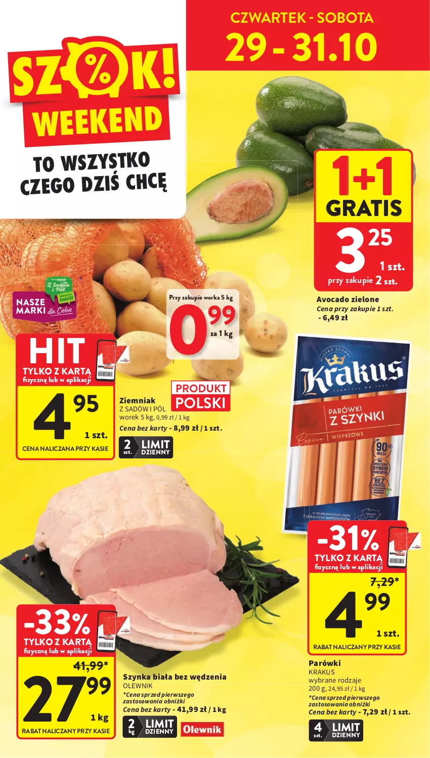Gazetka promocyjna Intermarche - Gazetka promocyjna - ważna 29.10 do 04.11.2026 - strona 6 - produkty: Avocado, Gra, Krakus, Olewnik, Orka, Parówki, Szynka, Szynka biała