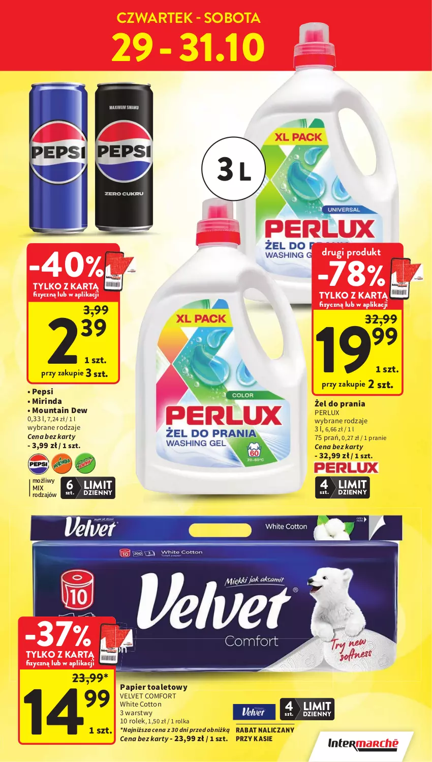 Gazetka promocyjna Intermarche - Gazetka promocyjna - ważna 29.10 do 04.11.2026 - strona 9 - produkty: Mirinda, Papier, Papier toaletowy, Pepsi, Velvet