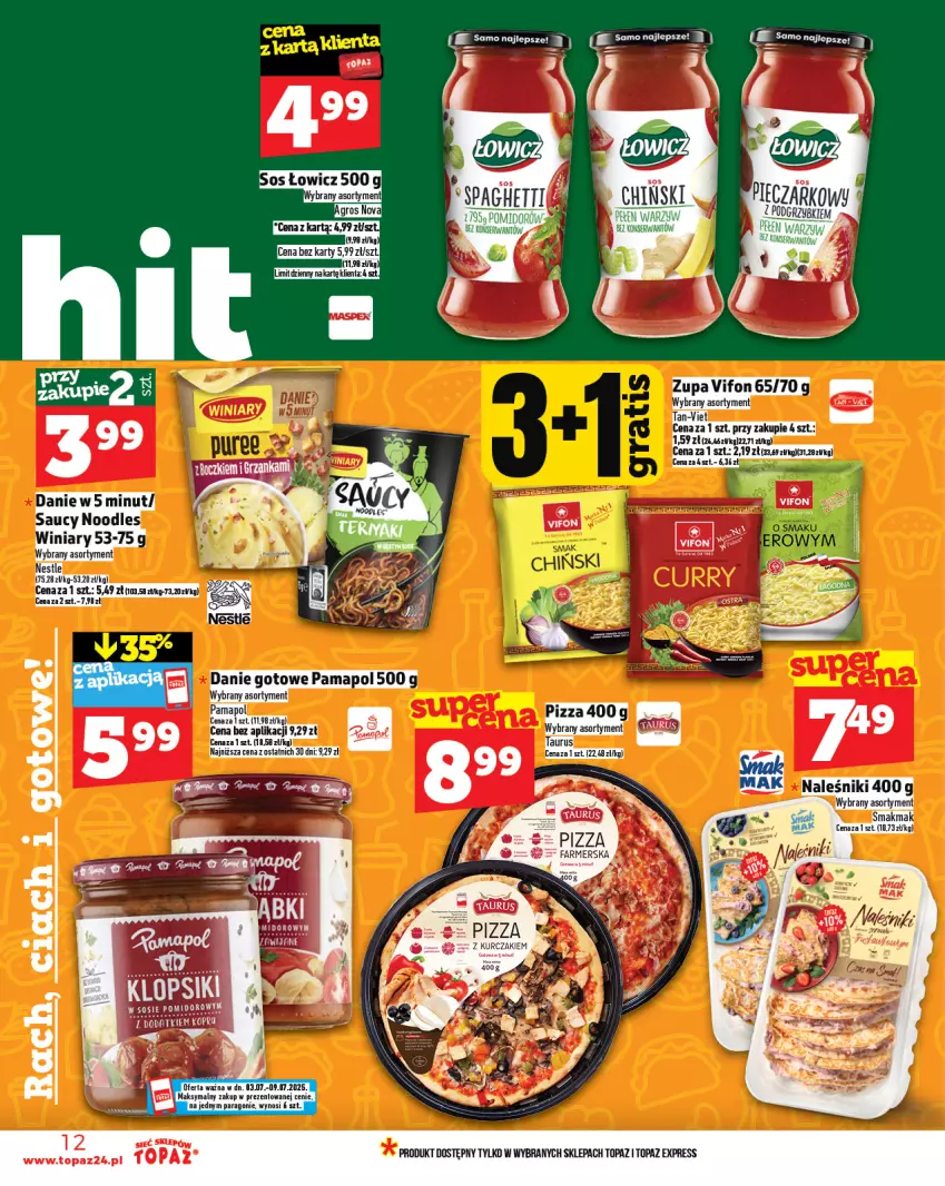 Gazetka promocyjna Topaz - Gazetka - ważna 01.07 do 16.07.2025 - strona 12 - produkty: Pizza, Ser, Top