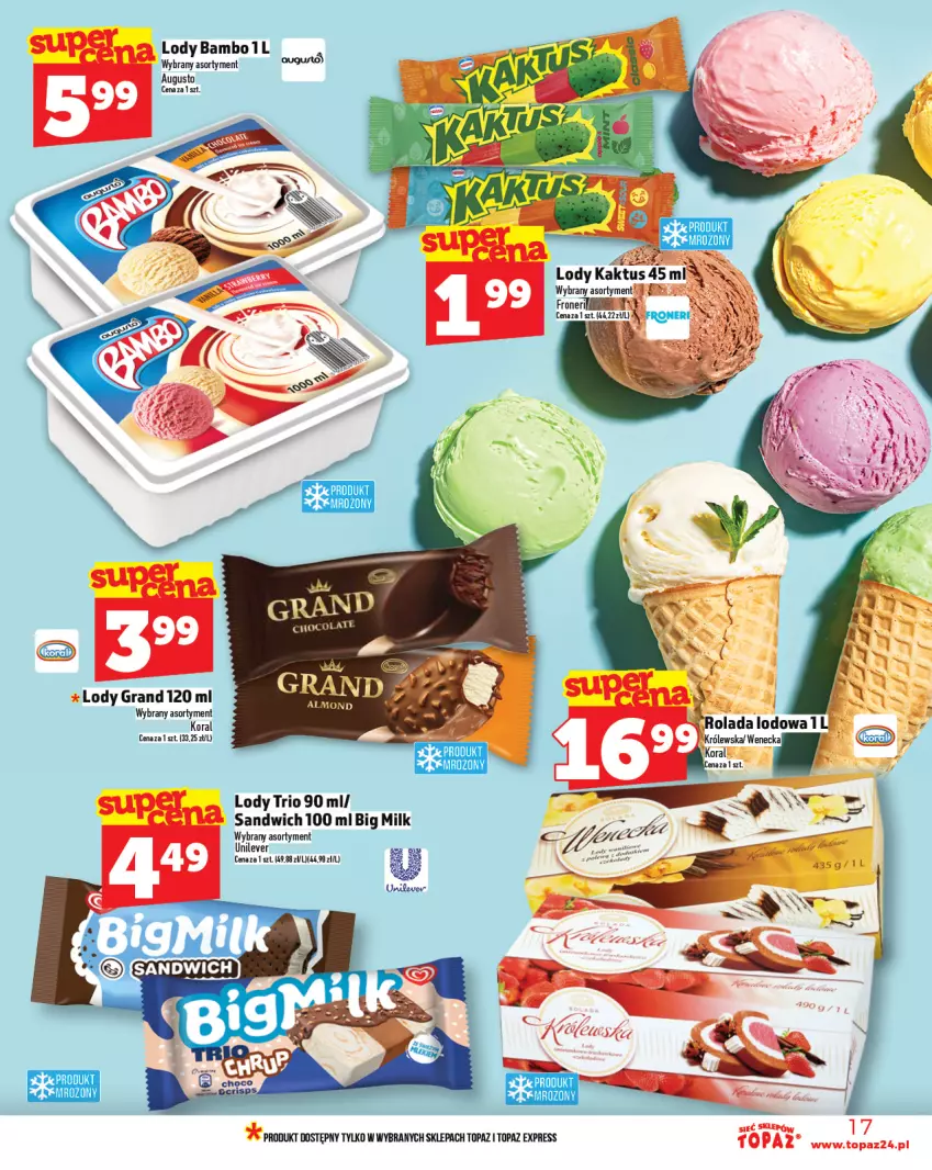Gazetka promocyjna Topaz - Gazetka - ważna 01.07 do 16.07.2025 - strona 17 - produkty: Big Milk, Gra, Kaktus, Lody, Rolada, Top