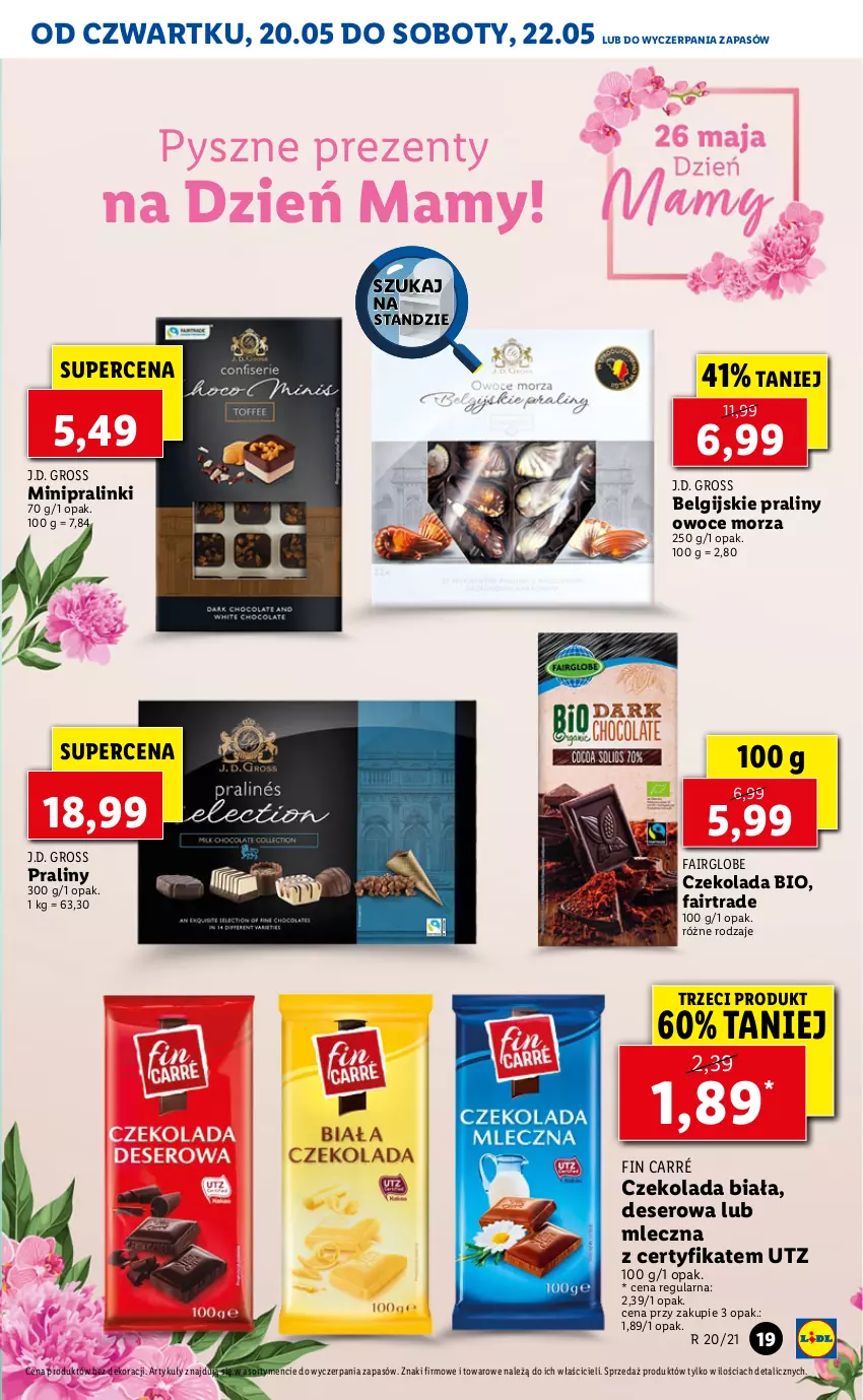 Gazetka promocyjna Lidl - GAZETKA - ważna 20.05 do 22.05.2021 - strona 19 - produkty: Czekolada, Deser, Fa, LG, Owoce, Owoce morza, Praliny, Ser