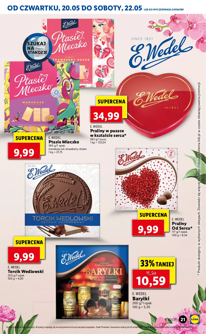 Gazetka promocyjna Lidl - GAZETKA - ważna 20.05 do 22.05.2021 - strona 21 - produkty: Baryłki, E. Wedel, Mleczko, Praliny, Ptasie mleczko, Ser