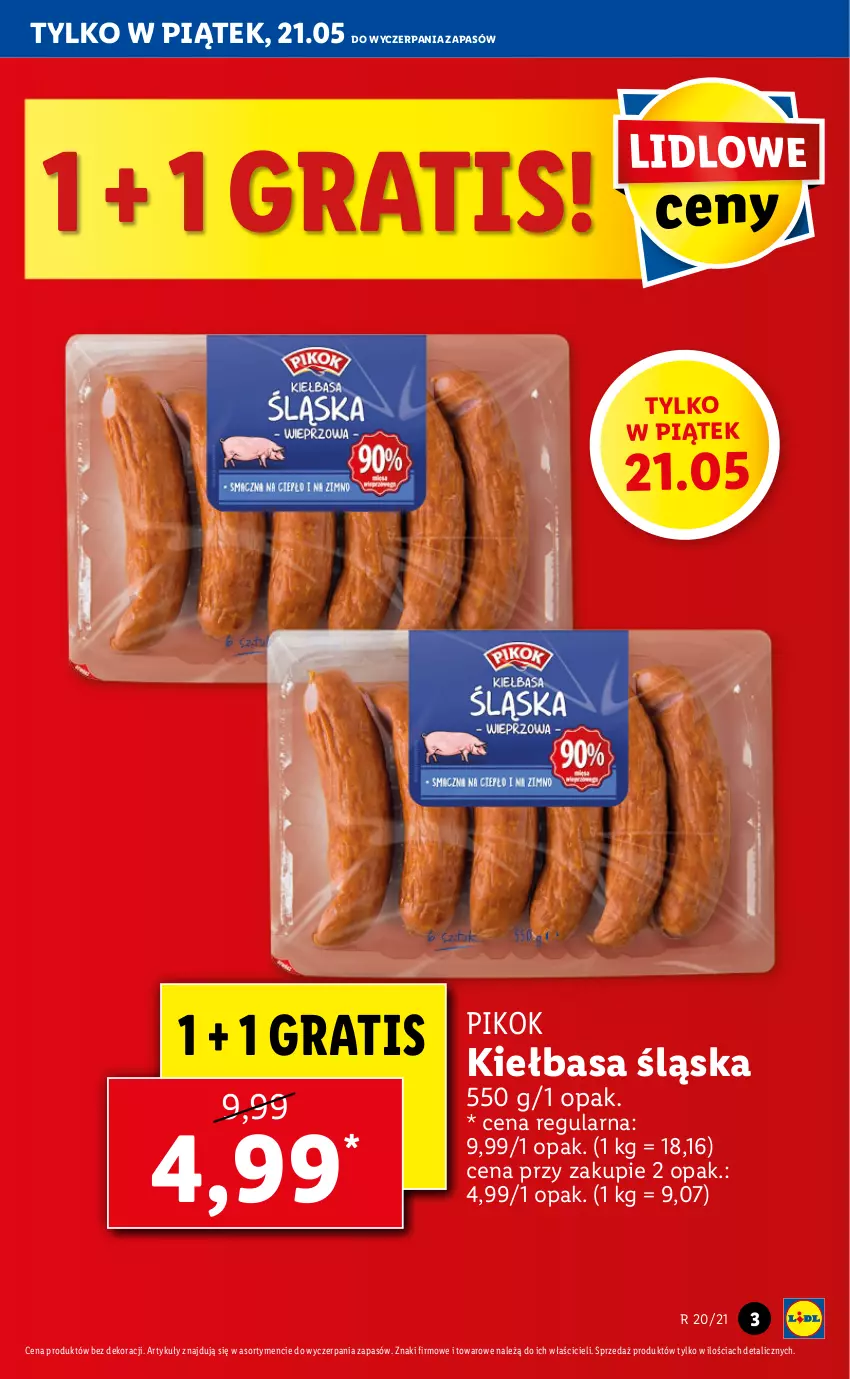 Gazetka promocyjna Lidl - GAZETKA - ważna 20.05 do 22.05.2021 - strona 3 - produkty: Gra, Kiełbasa, Kiełbasa śląska, PIKOK