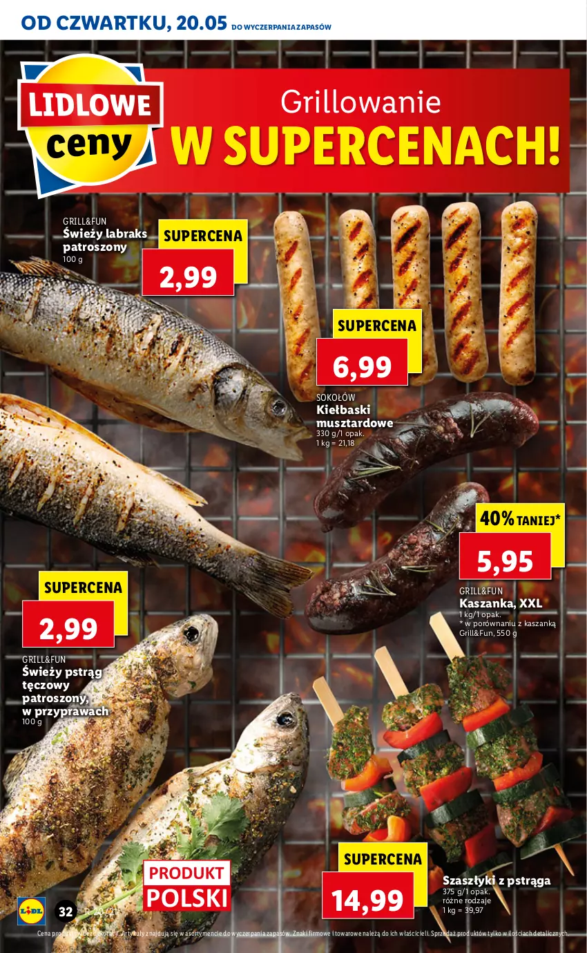 Gazetka promocyjna Lidl - GAZETKA - ważna 20.05 do 22.05.2021 - strona 32 - produkty: Grill, Kasza, Kaszanka, Mus, Por, Pstrąg, Pstrąg tęczowy, Sok, Sokołów