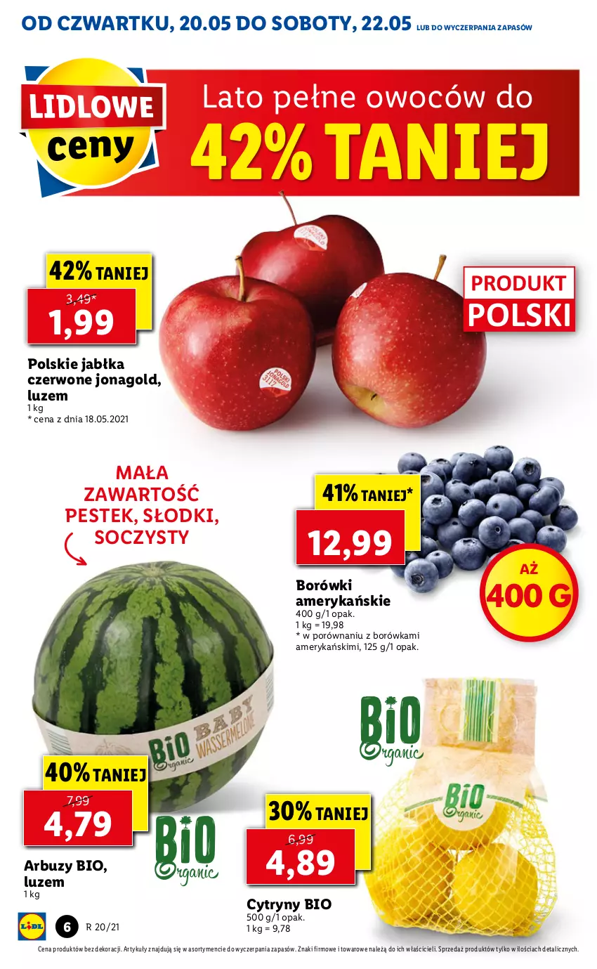 Gazetka promocyjna Lidl - GAZETKA - ważna 20.05 do 22.05.2021 - strona 6 - produkty: Arbuz, Borówka, Cytryny, Jabłka, Jonagold, Por, Stek