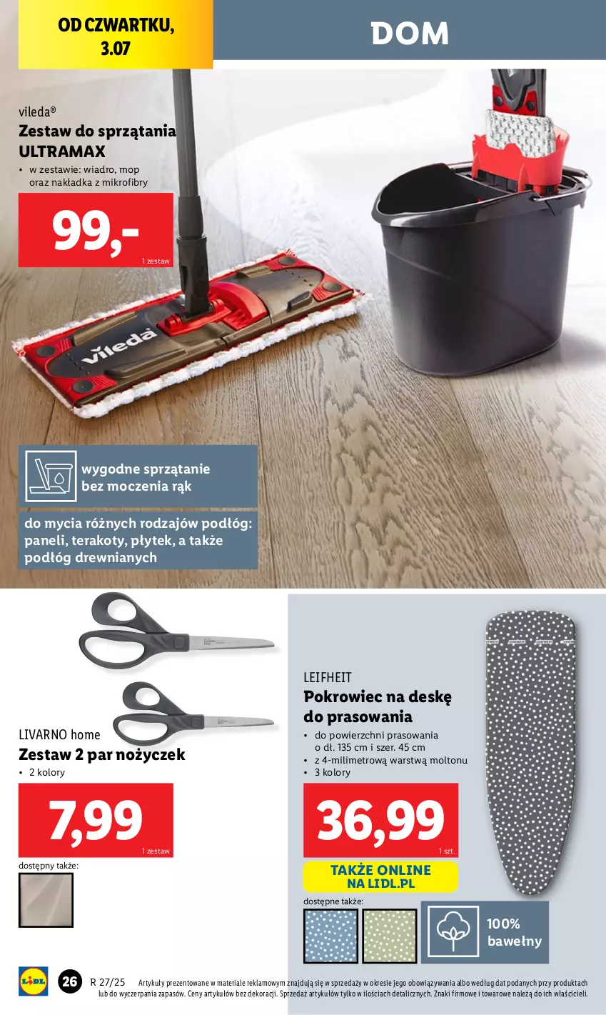 Gazetka promocyjna Lidl - GAZETKA - ważna 30.06 do 05.07.2025 - strona 26 - produkty: Ivar, Metro, Mop, Noż, Pokrowiec, Pokrowiec na deskę, Rama, Sprzątanie, Tera, Vileda, Wiadro