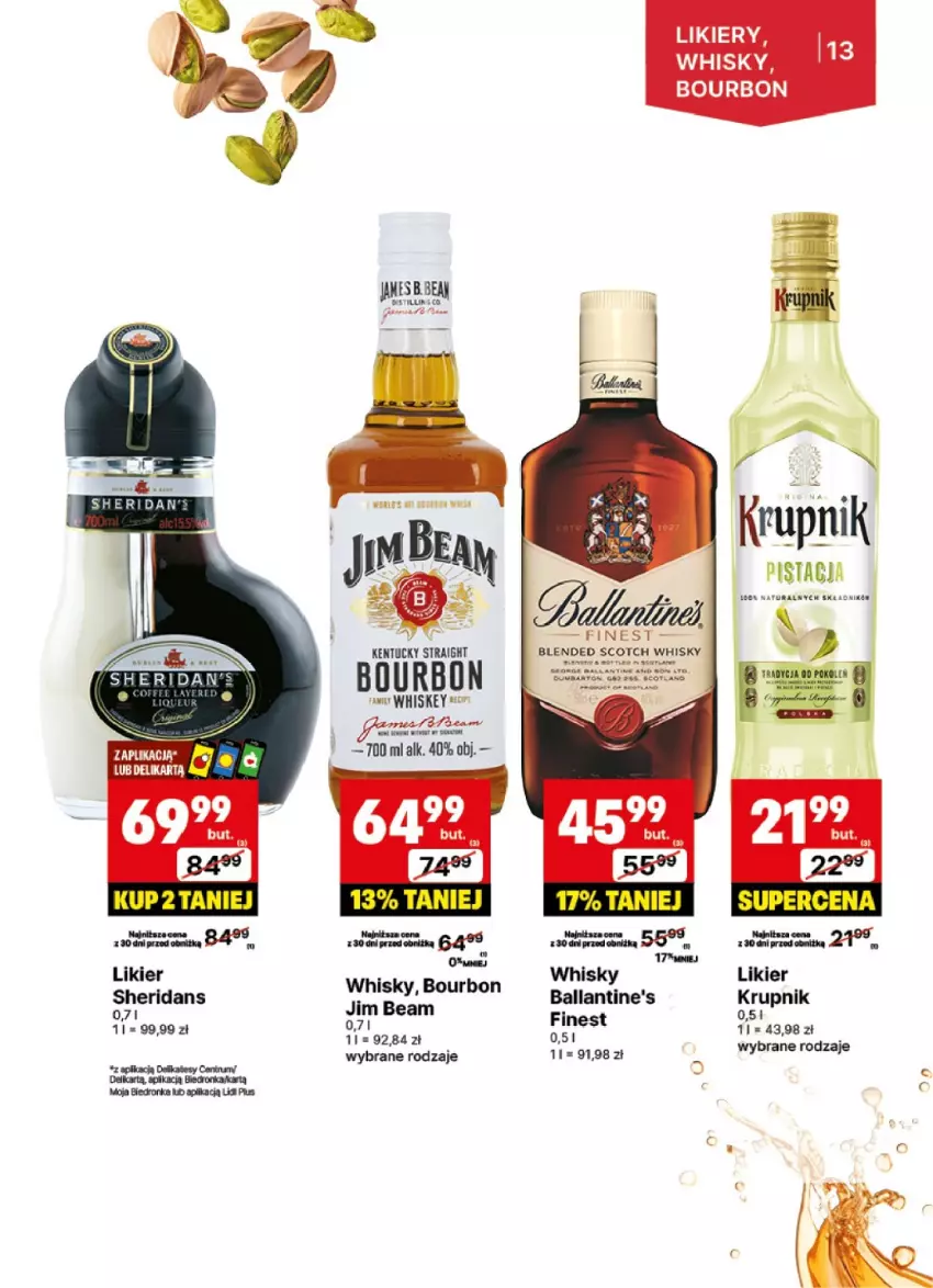 Gazetka promocyjna Delikatesy Centrum - DeliBarek DC43-DC44 - ważna 21.10 do 03.11.2024 - strona 13 - produkty: Ballantine's, Bourbon, Jim Beam, Krupnik, Likier, Whiskey, Whisky