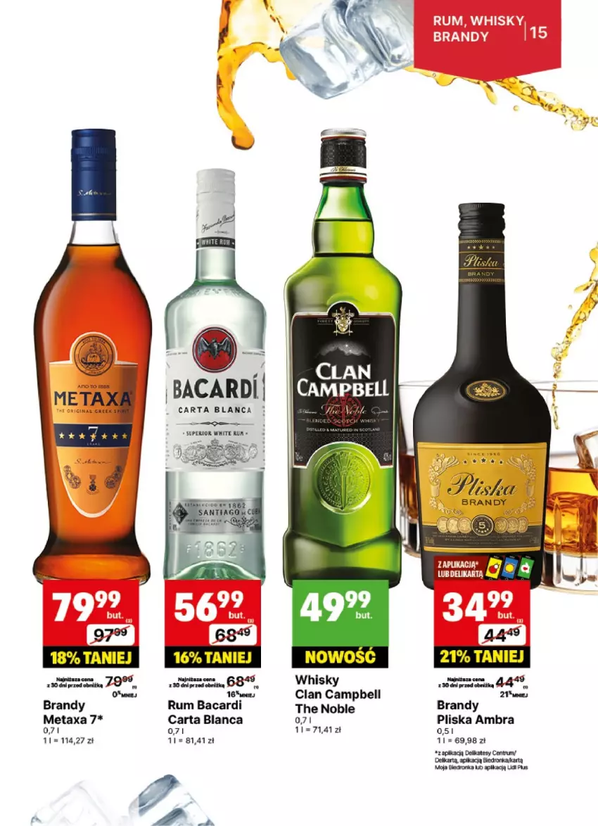 Gazetka promocyjna Delikatesy Centrum - DeliBarek DC43-DC44 - ważna 21.10 do 03.11.2024 - strona 15 - produkty: Bacardi, Bell, Brandy, Metaxa, Pliska, Rum, Whisky