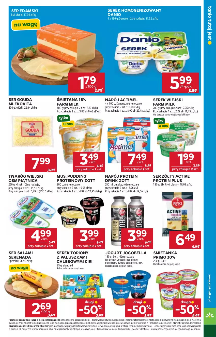 Gazetka promocyjna Stokrotka - Market - ważna 15.10 do 21.10.2026 - strona 15 - produkty: Actimel, Bell, Bella, Chleb, Danio, Danone, Edam, Fa, Farm Milk, Gouda, Jogobella, Jogurt, Mięso, Mleko, Mlekovita, Mus, Napój, Optima, Owoce, Panna cotta, Piątnica, Pudding, Salami, Ser, Ser salami, Serek, Serek homogenizowany, Serek wiejski, Top, Twaróg, Warzywa, Zott