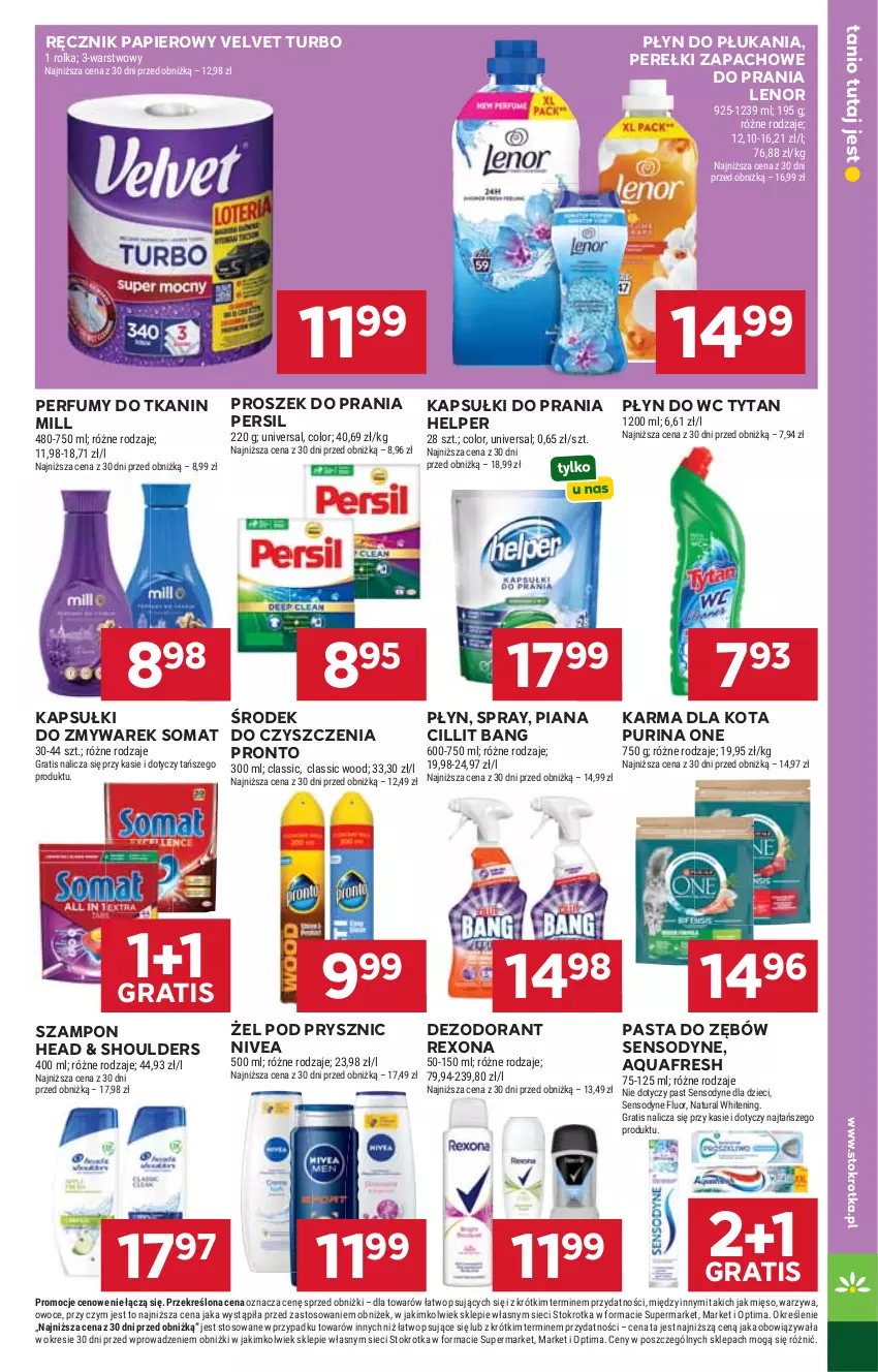 Gazetka promocyjna Stokrotka - Market - ważna 15.10 do 21.10.2026 - strona 27 - produkty: Aquafresh, Cillit Bang, Dezodorant, Dzieci, Gra, Kapsułki do prania, Lenor, Mięso, Nivea, Optima, Owoce, Papier, Pasta do zębów, Perełki zapachowe, Perfum, Persil, Płyn do płukania, Płyn do wc, Pronto, Proszek do prania, Pur, Purina, Ręcznik, Rexona, Sensodyne, Somat, Szampon, Tytan, Velvet, Warzywa