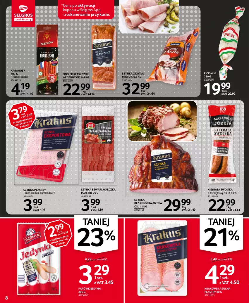 Gazetka promocyjna Selgros - Oferta spożywcza - ważna 06.04 do 14.04.2021 - strona 8 - produkty: Boczek, Gra, Kabanos, Kiełbasa, LG, Parówki, Rama, Ser, Szynka