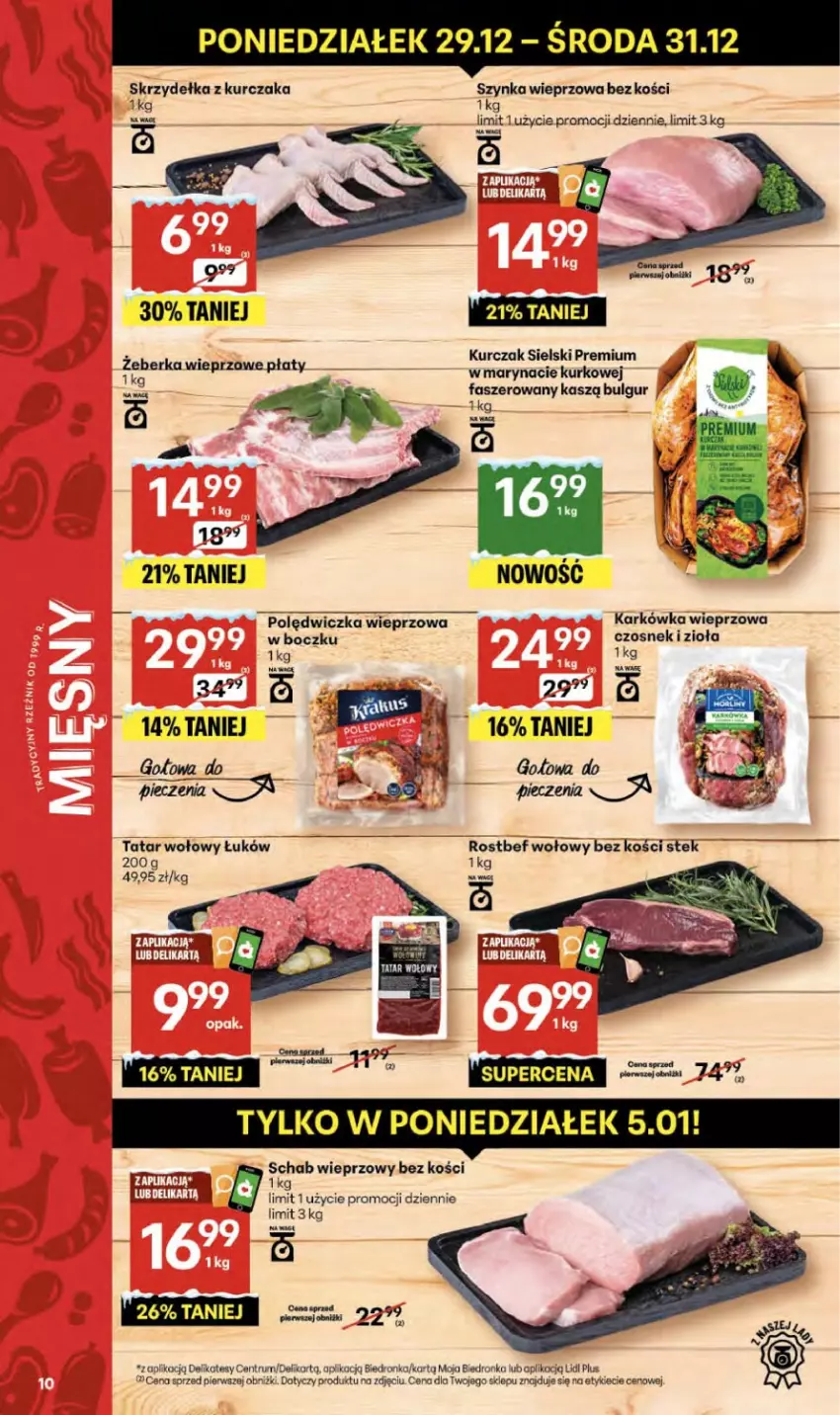Gazetka promocyjna Delikatesy Centrum - Franczyza DC52 Czwartek - ważna 29.12.2025 do 07.01.2026 - strona 10 - produkty: Bulgur, Czosnek, Fa, Karkówka wieprzowa, Kurczak, LG, Piec, Polędwiczka wieprzowa, Rostbef, Rum, Schab wieprzowy, Skrzydełka z kurczaka, Stek, Szynka, Szynka wieprzowa, Tatar wołowy, Wagi