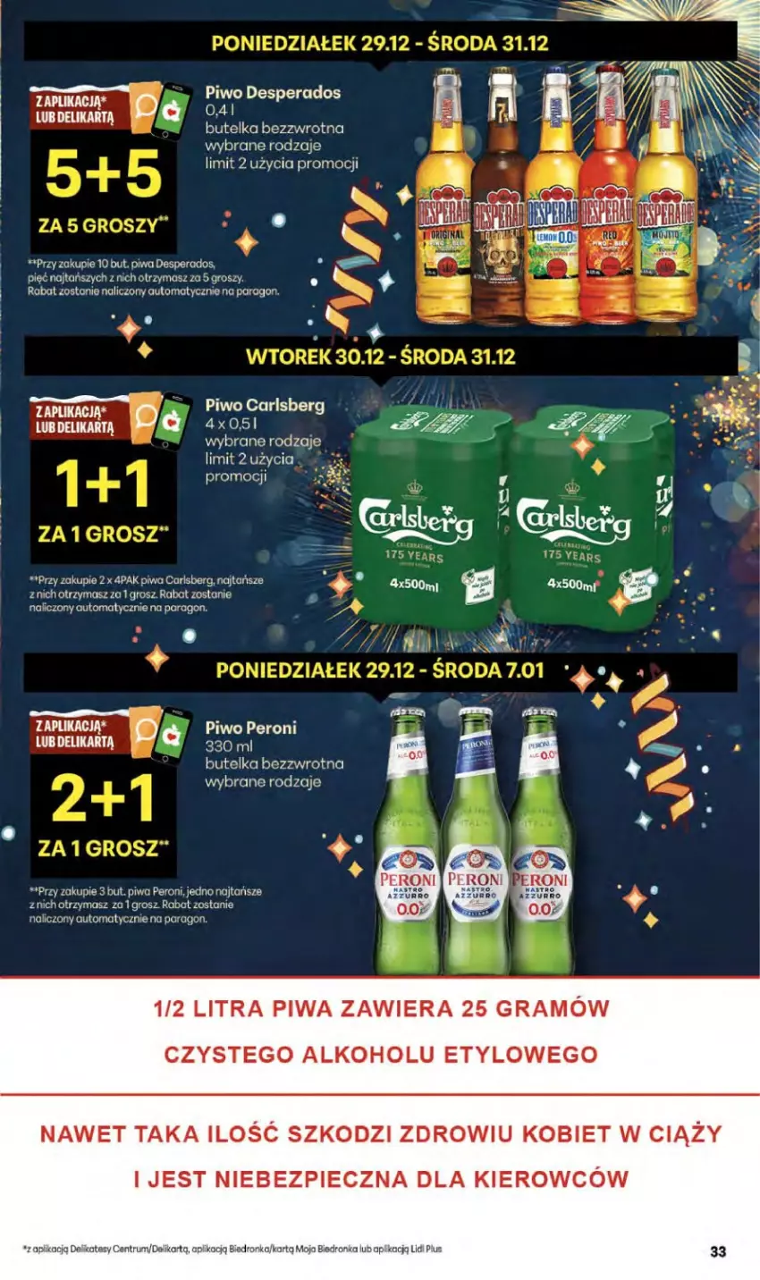 Gazetka promocyjna Delikatesy Centrum - Franczyza DC52 Czwartek - ważna 29.12.2025 do 07.01.2026 - strona 33 - produkty: Carlsberg, Desperados, Gra, Piec, Piwa, Piwo, Rum