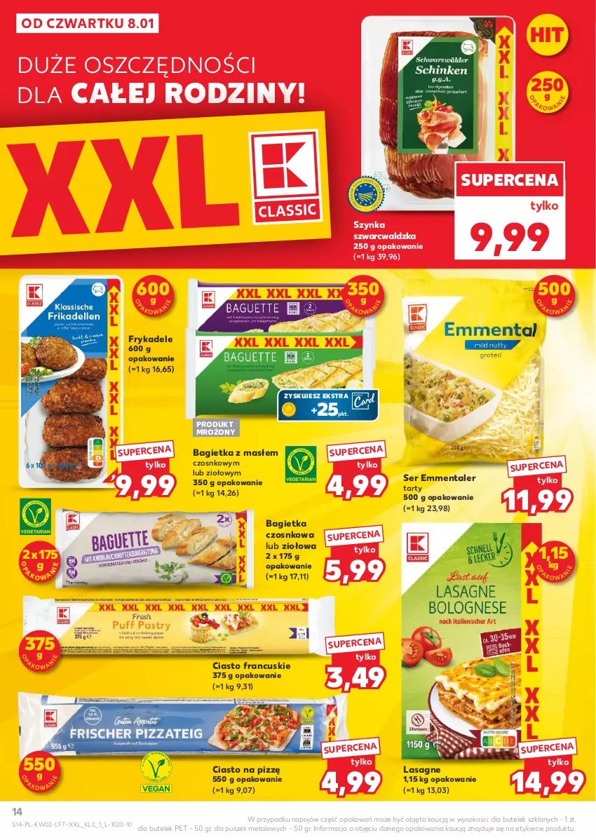 Gazetka promocyjna Kaufland - Gazetka tygodnia - ważna 08.01 do 14.01.2026 - strona 14 - produkty: Bagietka, Bagietka czosnkowa, Ciasto francuskie, Emmental, Lasagne, Ser, Sok, Szynka