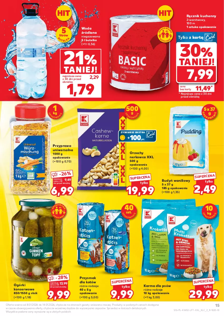 Gazetka promocyjna Kaufland - Gazetka tygodnia - ważna 08.01 do 14.01.2026 - strona 15 - produkty: Budyń, LANA, Ogórki konserwowe, Przyprawa uniwersalna, Ręcznik, Ręcznik kuchenny, Ser, Woda