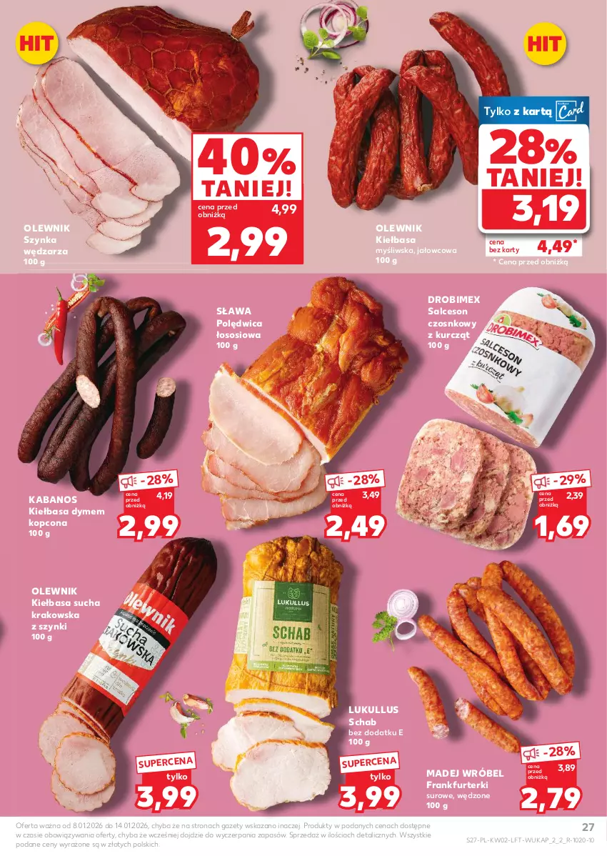 Gazetka promocyjna Kaufland - Gazetka tygodnia - ważna 08.01 do 14.01.2026 - strona 27 - produkty: Drobimex, Frankfurterki, Kabanos, Kiełbasa, Madej Wróbel, Olewnik, Polędwica, Salceson, Sos, Szynka