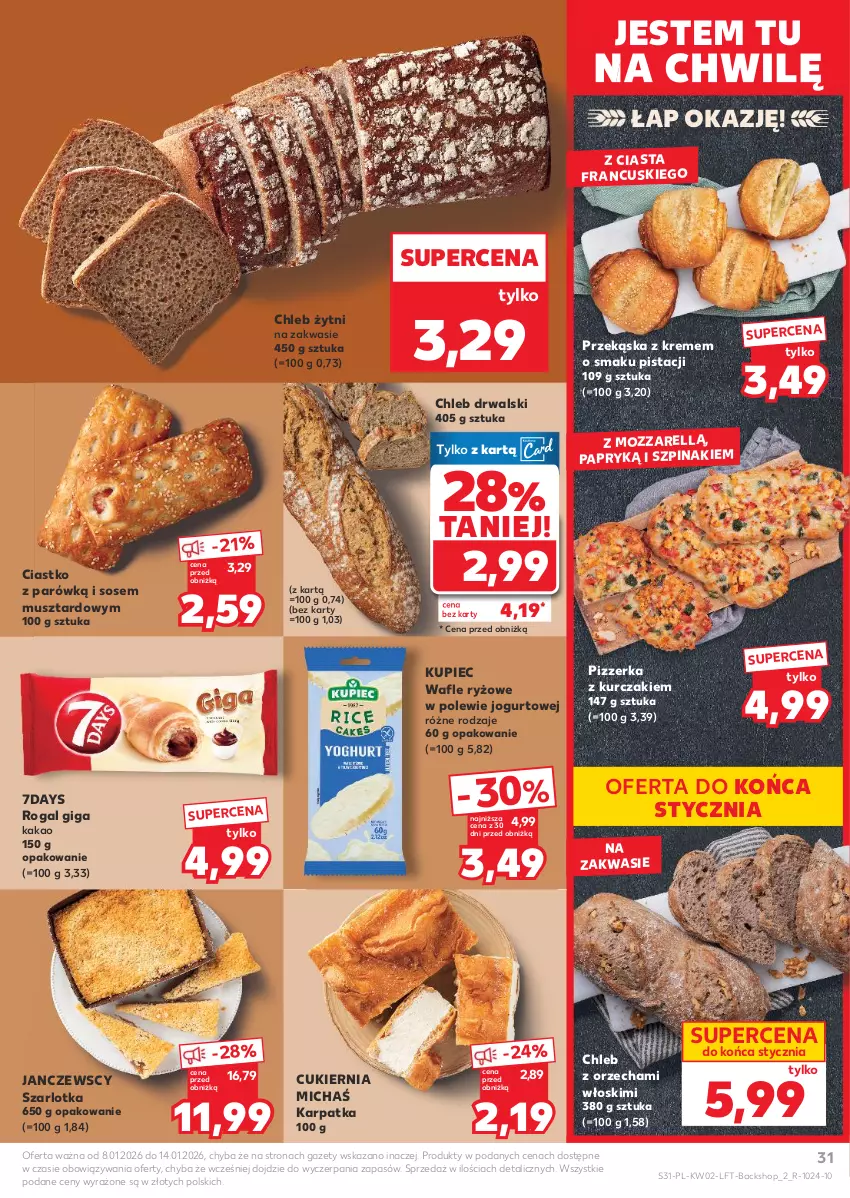 Gazetka promocyjna Kaufland - Gazetka tygodnia - ważna 08.01 do 14.01.2026 - strona 31 - produkty: Chleb, Cukier, Jogurt, Kakao, Karp, Kupiec, Kurczak, Mus, Piec, Rogal, Ryż, Sos, Szarlotka, Szpinak, Wafle