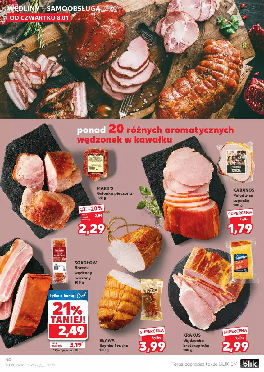 Gazetka promocyjna Kaufland - Gazetka tygodnia - ważna 08.01 do 14.01.2026 - strona 34 - produkty: Boczek, Golonka pieczona, Kabanos, Kawa, Krakus, Piec, Polędwica, Sok, Sokołów, Szynka, Tera