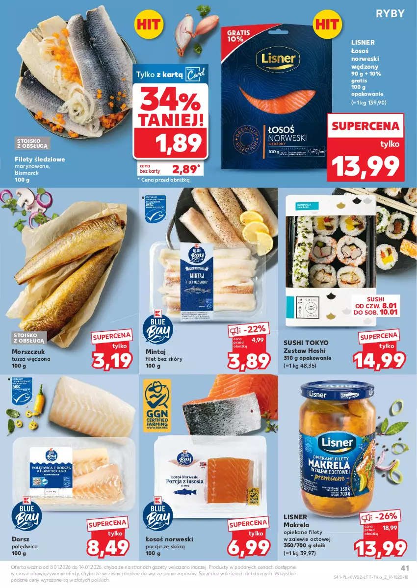 Gazetka promocyjna Kaufland - Gazetka tygodnia - ważna 08.01 do 14.01.2026 - strona 41 - produkty: Dorsz, Gra, Lisner, Mintaj, Polędwica, Por, Sushi, Tusz