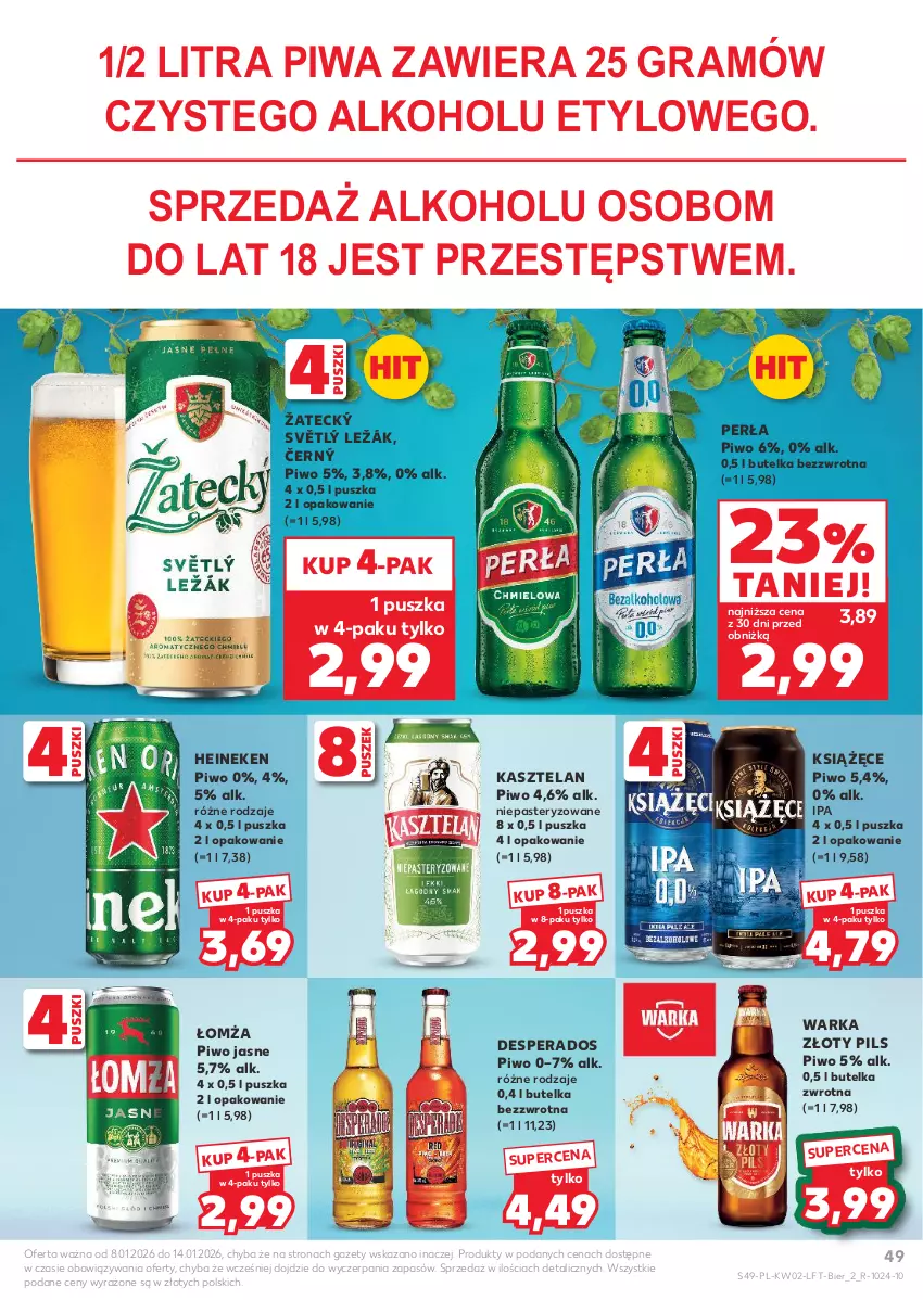 Gazetka promocyjna Kaufland - Gazetka tygodnia - ważna 08.01 do 14.01.2026 - strona 49 - produkty: Desperados, Gra, Heineken, Kasztelan, Książęce, Perła, Piwa, Piwo, Piwo jasne, Warka