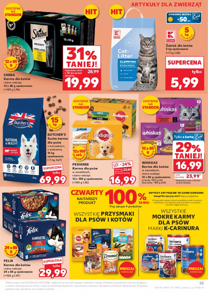 Gazetka promocyjna Kaufland - Gazetka tygodnia - ważna 08.01 do 14.01.2026 - strona 55 - produkty: Felix, Kurczak, Pedigree, Por, Przysmaki, Sheba, Sucha karma, Waga, Whiskas
