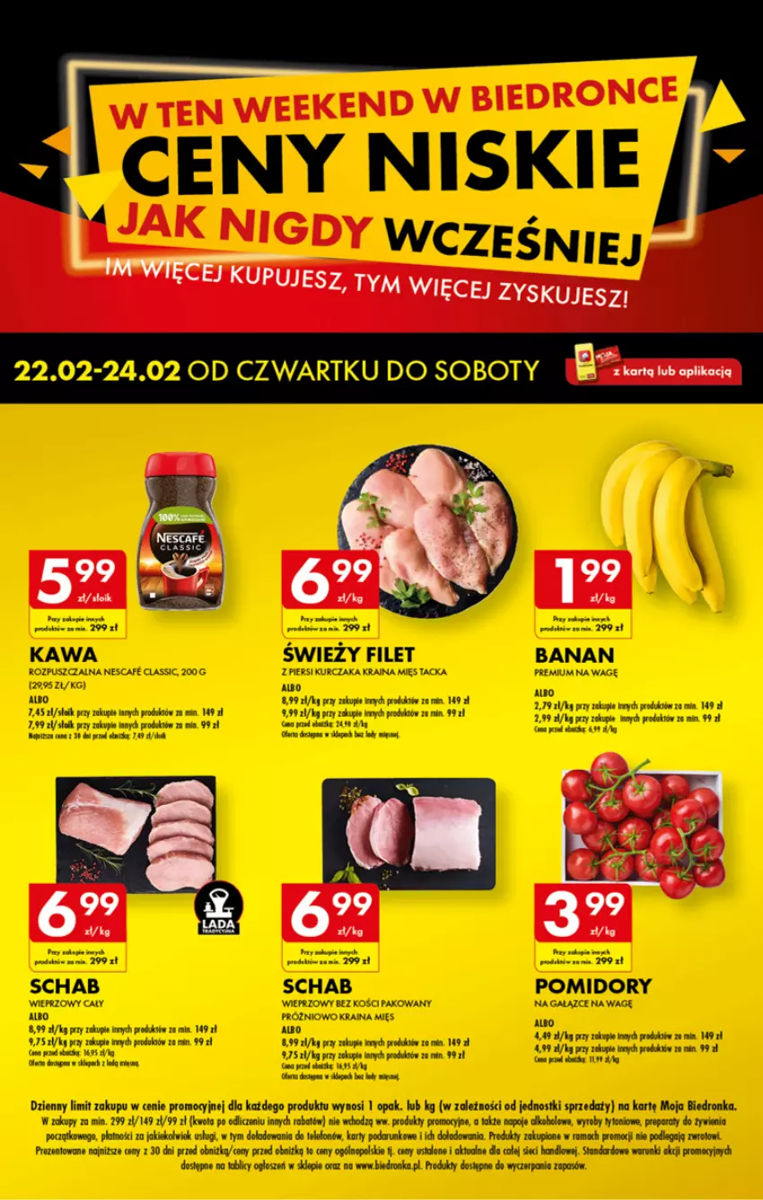 Gazetka promocyjna Biedronka - Weekend z cenami niskimi jak nigdy - Gazetka - Biedronka.pl - ważna 22.02 do 24.02.2024 - strona 1 - produkty: Fa, Kawa, Kurczak, Napoje, Pomidory, Telefon