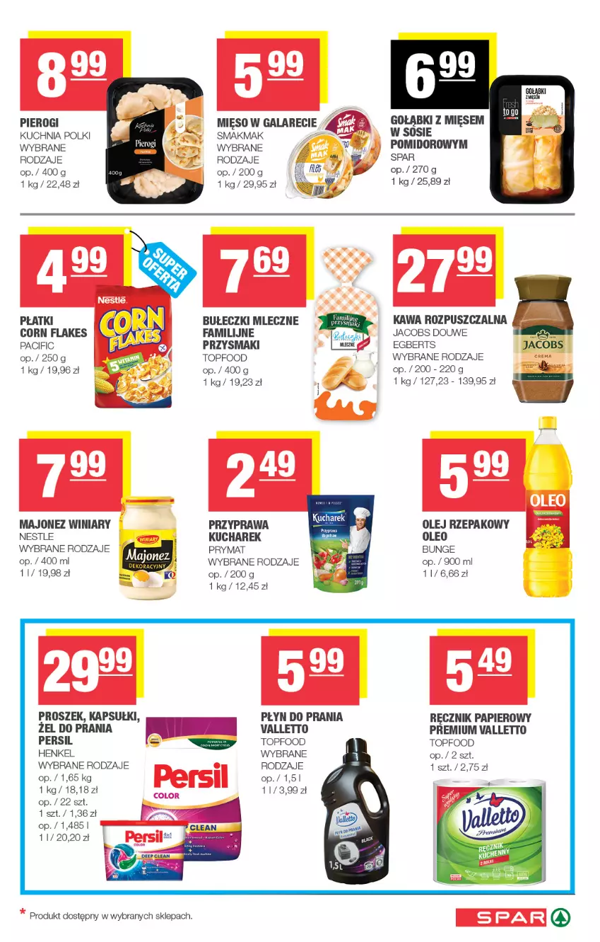 Gazetka promocyjna Spar - Spar - ważna 26.08 do 06.09.2026 - strona 5 - produkty: Bułeczki, Bułeczki mleczne, Cif, Corn flakes, Fa, Gala, Jacobs, Kawa, Kawa rozpuszczalna, Kucharek, Kuchnia, Majonez, Mięso, Mięso w galarecie, Olej, Olej rzepakowy, Oleo, Papier, Persil, Pierogi, Płyn do prania, Prymat, Przysmaki, Ręcznik, Sos, Top, Winiary
