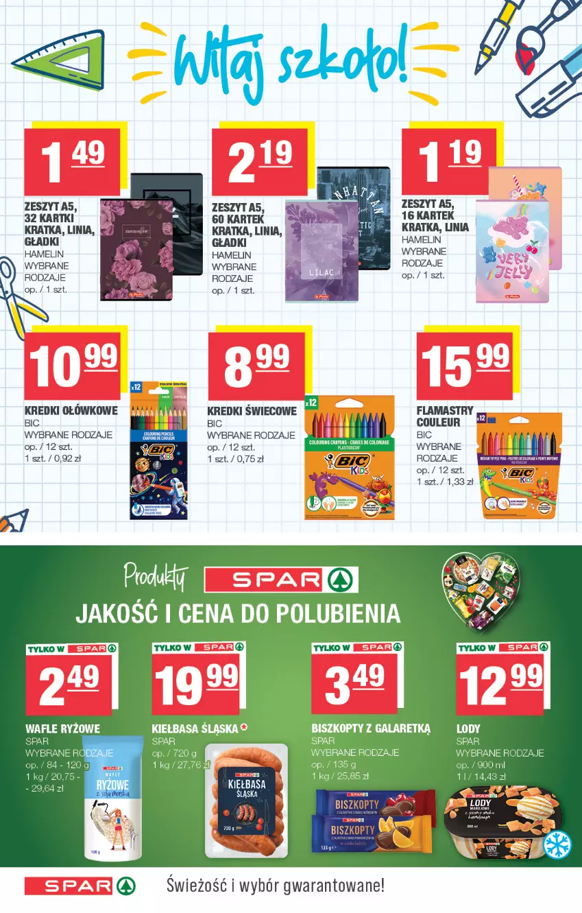 Gazetka promocyjna Spar - Spar - ważna 26.08 do 06.09.2026 - strona 6 - produkty: BIC, Biszkopty, Flamastry, Gala, Kiełbasa, Kiełbasa śląska, Lody, Rura, Ryż, Wafle