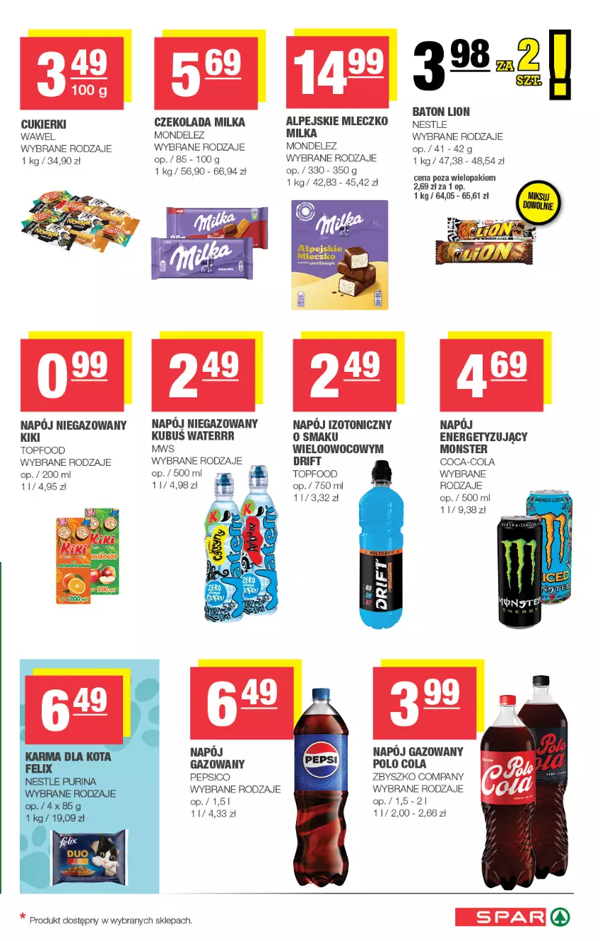 Gazetka promocyjna Spar - Spar - ważna 26.08 do 06.09.2026 - strona 7 - produkty: Baton, Coca-Cola, Cukier, Cukierki, Czekolada, Kubuś, Kubuś Waterrr, Lion, Milka, Mleczko, Napój, Napój izotoniczny, Napój niegazowany, Pepsi, Top, Wawel