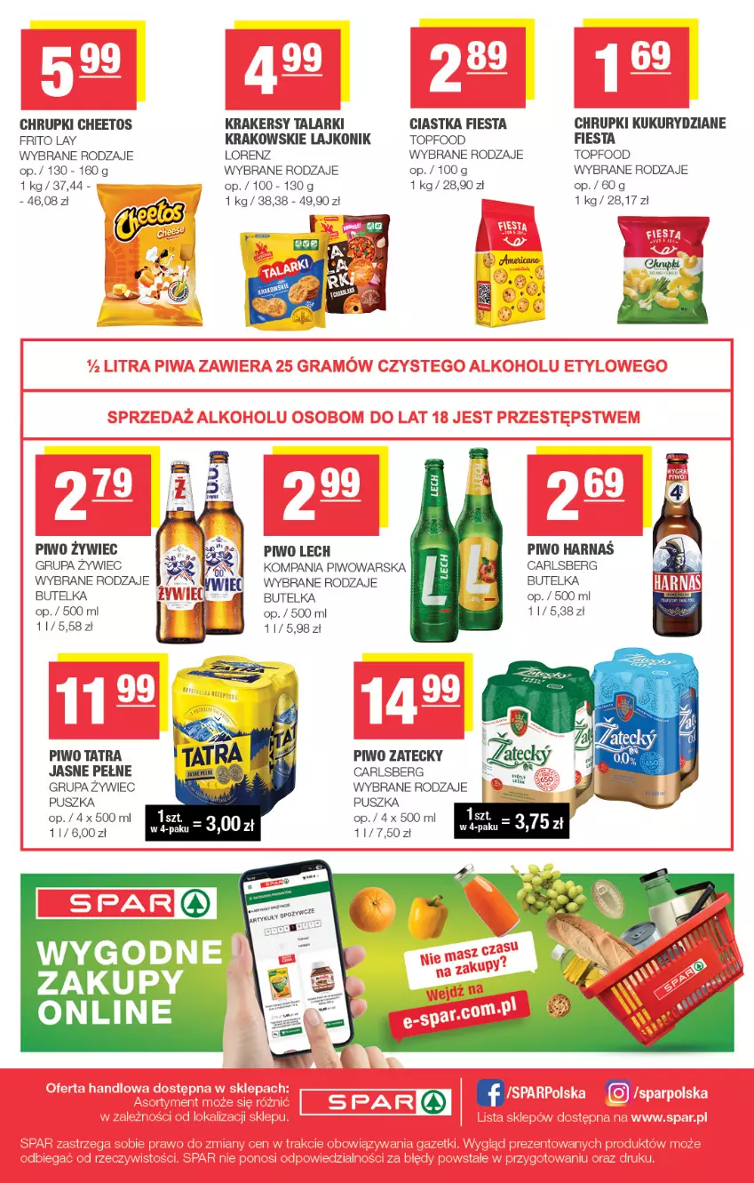 Gazetka promocyjna Spar - Spar - ważna 26.08 do 06.09.2026 - strona 8 - produkty: Carlsberg, Cheetos, Chrupki, Ciastka, Krakersy, Lajkonik, Lorenz, Piwo, Tatra, Top