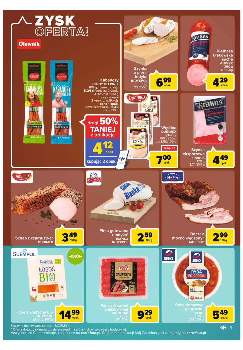 Gazetka promocyjna Carrefour - Gazetka Market - ważna 15.03 do 26.03.2022 - strona 3 - produkty: Bianka, Boczek, Kabanos, Kiełbasa, Kosz, Krakus, Kurczak, Morliny, Olewnik, Por, Ser, Sport, Suempol, Surimi, Szynka, Wędlina