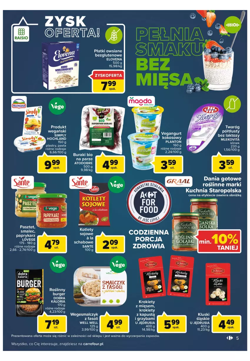 Gazetka promocyjna Carrefour - Gazetka Market - ważna 15.03 do 26.03.2022 - strona 5 - produkty: Buraki, Burger, Dania gotowe, Fa, Gra, Graal, Hochland, Kapustą, Krokiety, Kuchnia, Kuchnia Staropolska, Mleko, Mlekovita, Papryka, Paprykarz, Pasztet, Płatki owsiane, Por, Sante, Smalec