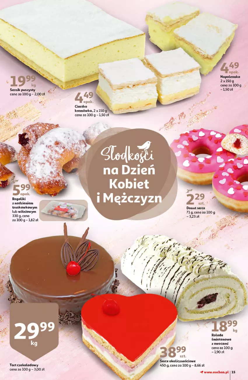 Gazetka promocyjna Auchan - Pięknego Dnia Kobiet Hipermarkety - ważna 04.03 do 10.03.2021 - strona 15 - produkty: Donut, Kremówka, Leon, Oleo, Rolada, Ser