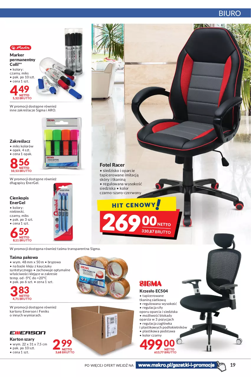 Gazetka promocyjna Makro - [Oferta promocyjna] Artykuły spożywcze i przemysłowe - ważna 04.05 do 16.05.2022 - strona 19 - produkty: Acer, Biuro, Długopis, Fotel, Klej, Krzesło, Marker, Por, Siedzisko, Sok, Taśma pakowa, Tran