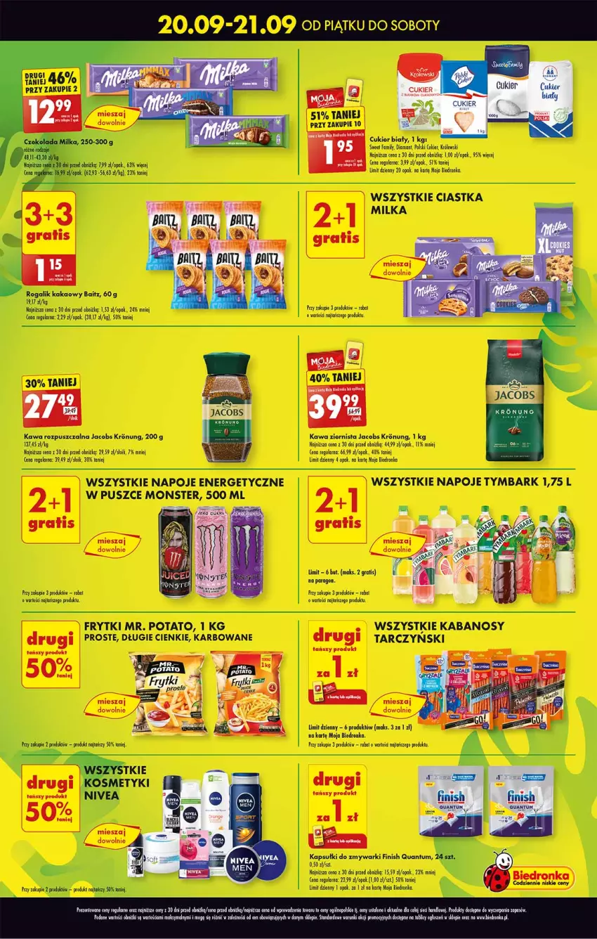 Gazetka promocyjna Biedronka - Kupony na weekend - ważna 20.09 do 21.09.2024 - strona 2 - produkty: Ciastka, Fa, Finish, Frytki, Gra, Jacobs, Kakao, Kawa, Kawa rozpuszczalna, Królewski, Milka, Napoje, Rogal, Tarczyński, Tymbark, Zmywarki