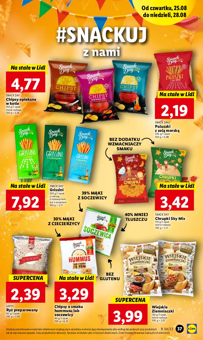 Gazetka promocyjna Lidl - GAZETKA - ważna 25.08 do 28.08.2022 - strona 37 - produkty: Chipsy, Chrupki, Grissini, Hummus, Mus, Ryż, Sezam