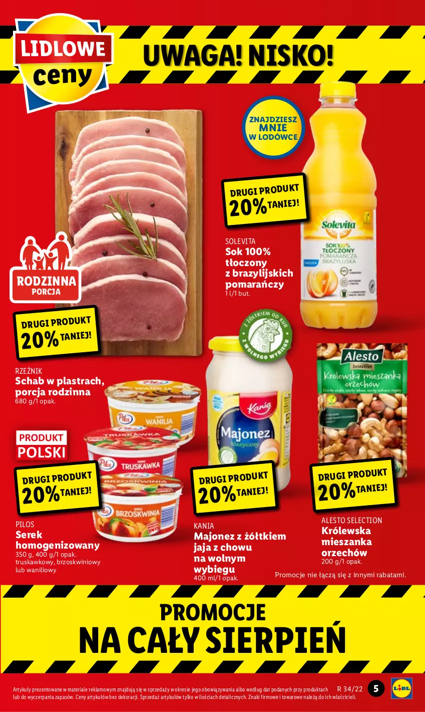 Gazetka promocyjna Lidl - GAZETKA - ważna 25.08 do 28.08.2022 - strona 5 - produkty: Jaja, Majonez, Pilos, Por, Ser, Serek, Serek homogenizowany, Sok, Waga