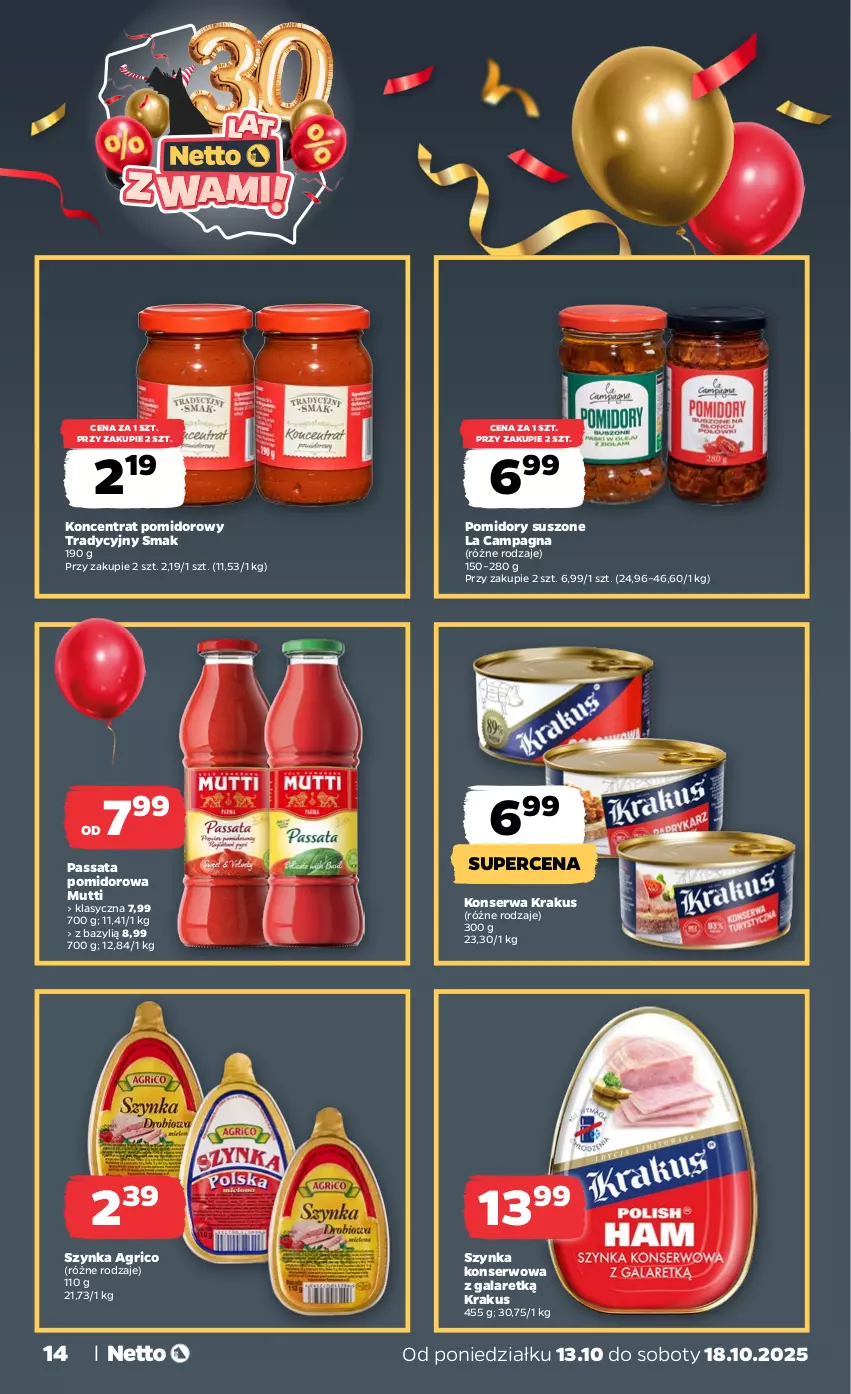 Gazetka promocyjna Netto - Od Poniedziałku - ważna 13.10 do 18.10.2025 - strona 14 - produkty: Bazyl, Gala, Koncentrat pomidorowy, Krakus, Pomidory, Ser, Szynka, Szynka konserwowa