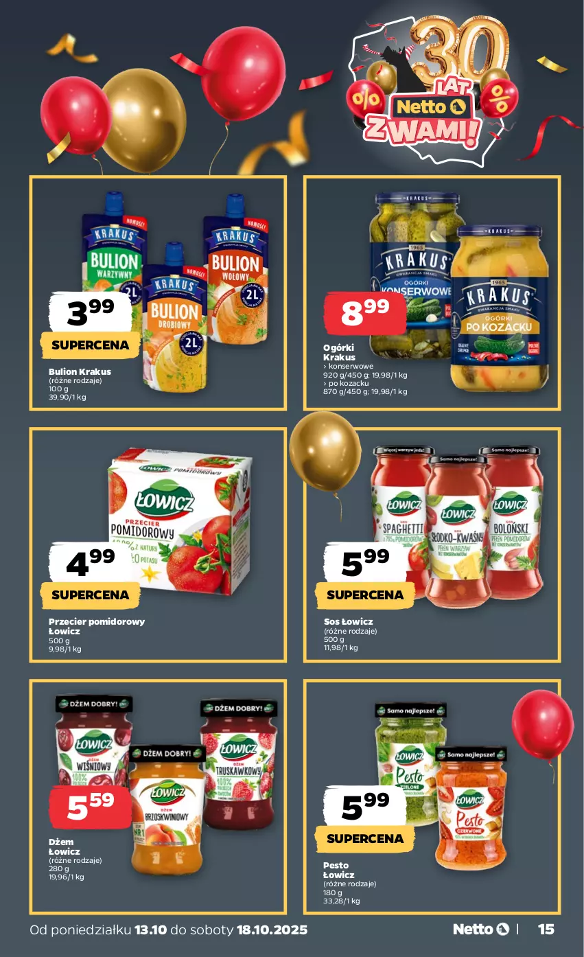 Gazetka promocyjna Netto - Od Poniedziałku - ważna 13.10 do 18.10.2025 - strona 15 - produkty: Bulion, Dżem, Krakus, Lion, Pesto, Ser, Sos