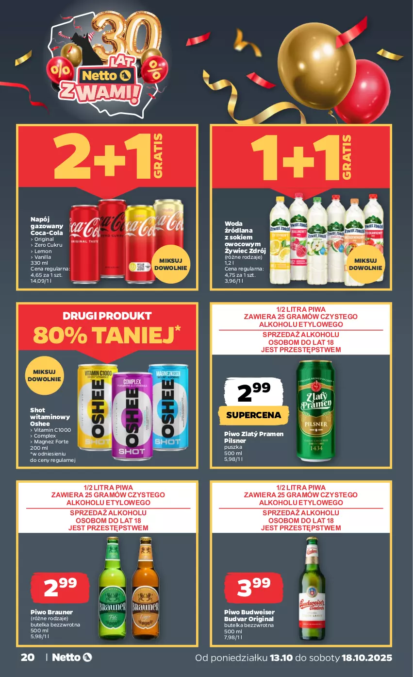 Gazetka promocyjna Netto - Od Poniedziałku - ważna 13.10 do 18.10.2025 - strona 20 - produkty: Braun, Coca-Cola, Gin, Gra, LANA, Magnez, Napój, Napój gazowany, Oshee, Piwa, Piwo, Ser, Sok, Woda