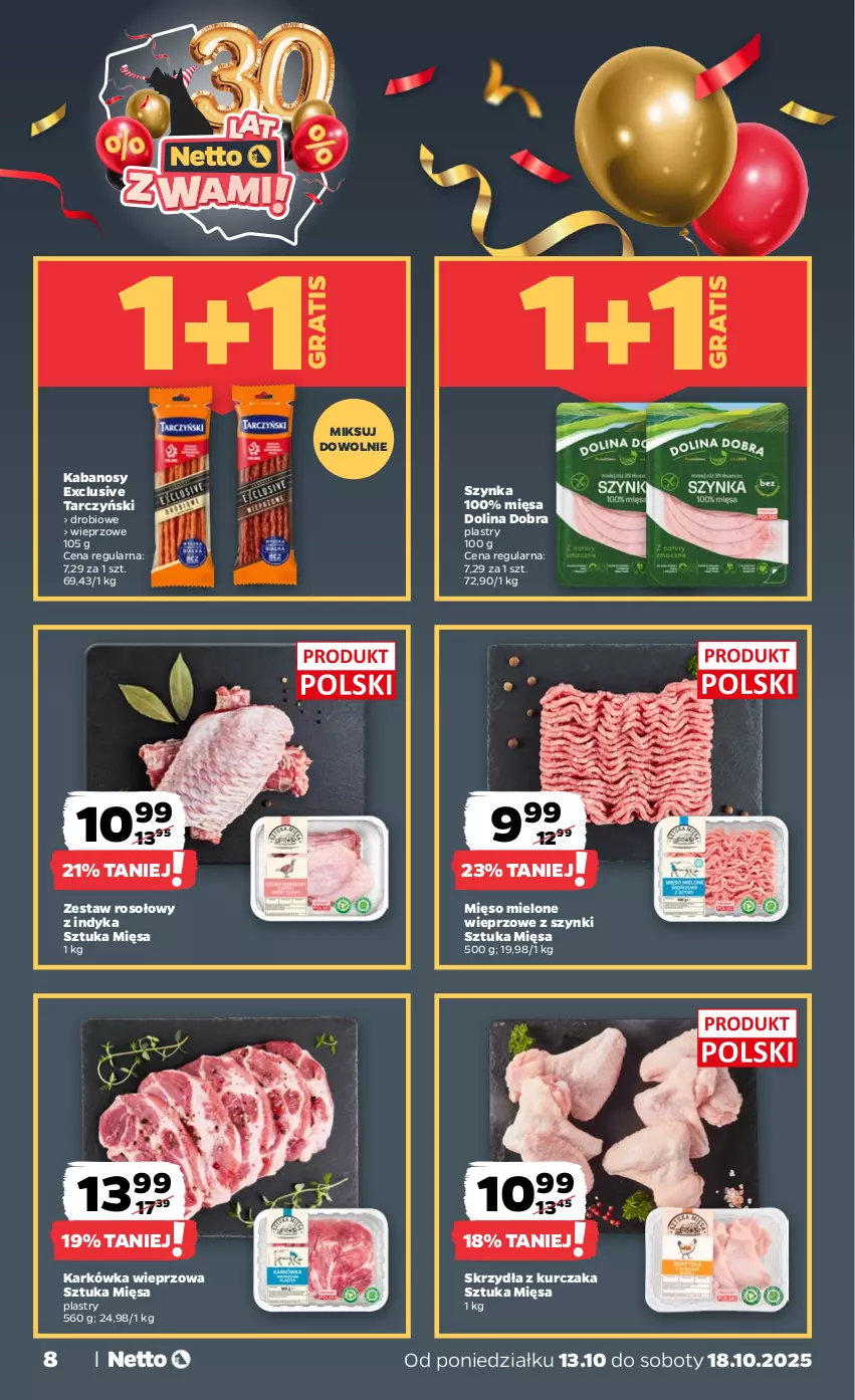 Gazetka promocyjna Netto - Od Poniedziałku - ważna 13.10 do 18.10.2025 - strona 8 - produkty: Gra, Kabanos, Karkówka wieprzowa, Kurczak, Mięso, Mięso mielone, Szynka, Tarczyński