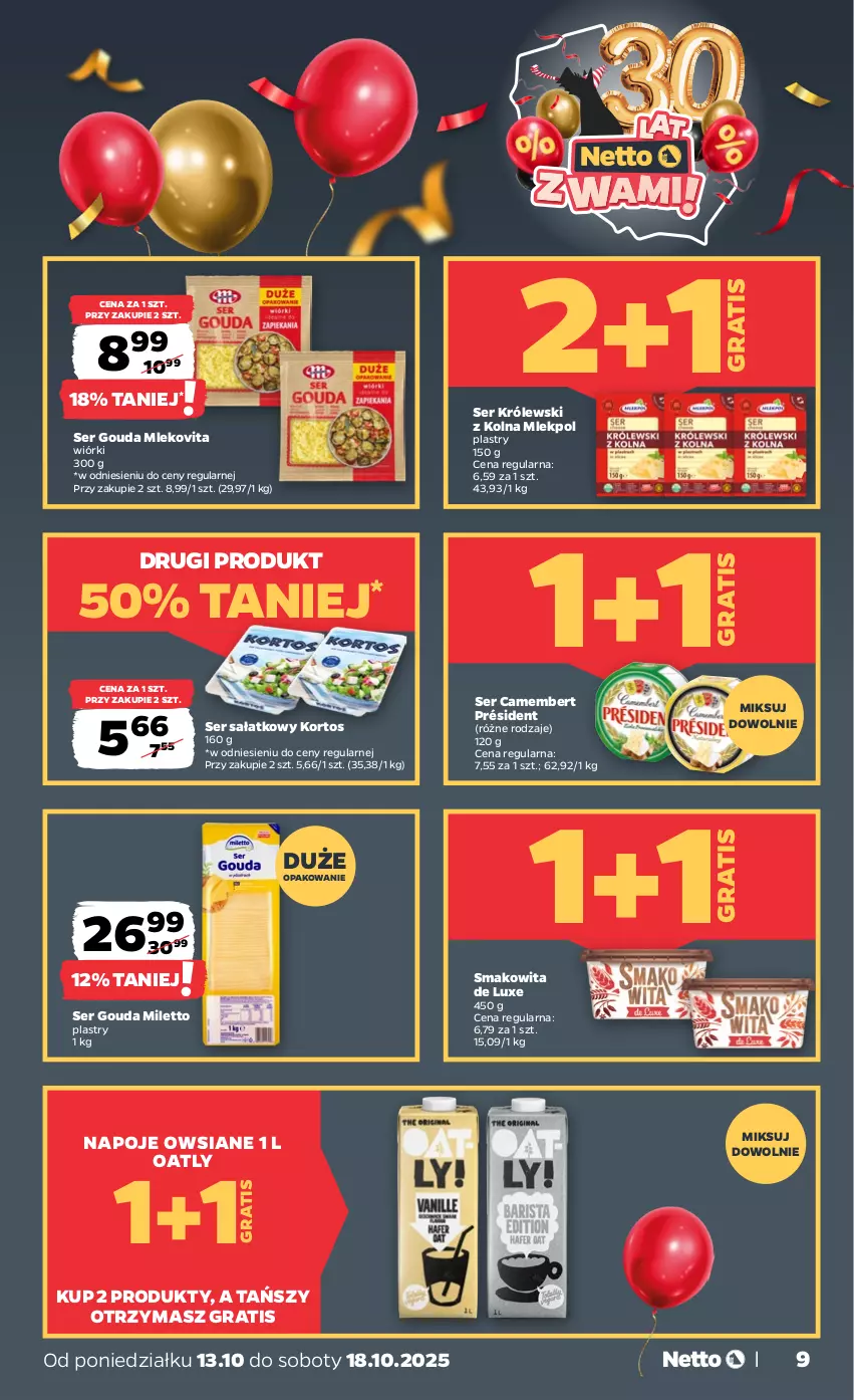 Gazetka promocyjna Netto - Od Poniedziałku - ważna 13.10 do 18.10.2025 - strona 9 - produkty: Camembert, Gouda, Gra, Królewski, Mleko, Mlekovita, Napoje, Président, Sałat, Ser, Smakowita