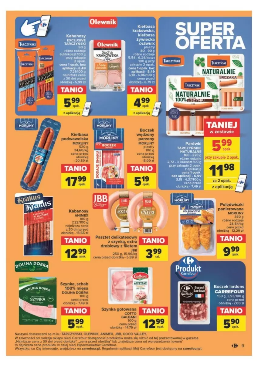 Gazetka promocyjna Carrefour - ważna 12.02 do 17.02.2024 - strona 18 - produkty: Kiełbasa, Kiełbasa krakowska, Kosz, Morliny, Olewnik, Szynka, Tarczyński