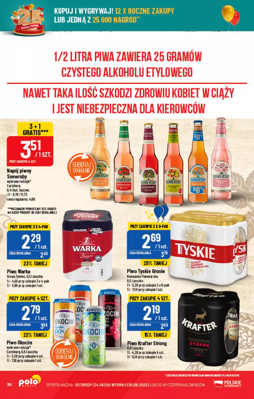 Gazetka promocyjna PoloMarket - Gazetka pomocyjna - ważna 24.08 do 30.08.2022 - strona 36 - produkty: Carlsberg, Gra, Koc, Napój, Okocim, Piwo, Somersby, Tyskie, Warka