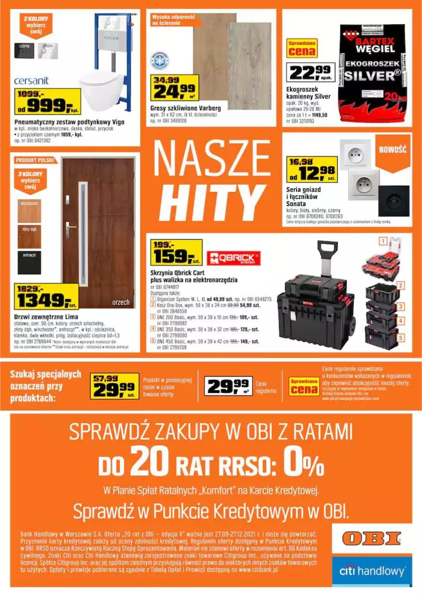 Gazetka promocyjna Obi - ważna 13.10 do 26.10.2021 - strona 16 - produkty: Cersanit, Drzwi, Drzwi zewnętrzne, Ekogroszek, Gra, Gres, Groszek, Klamka, Kosz, Miska, Organizer, Ser, Walizka, Wkładki