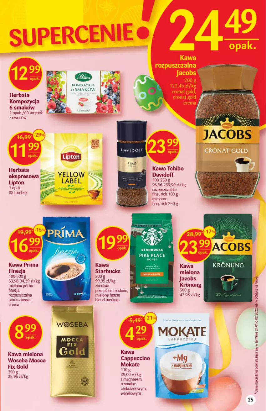 Gazetka promocyjna Delikatesy Centrum - Gazetka DC14 - ważna 07.04 do 18.04.2022 - strona 25 - produkty: Davidoff, Herbata, Jacobs, Kawa, Kawa mielona, Lipton, Magnez, Prima, Tchibo, Woseba