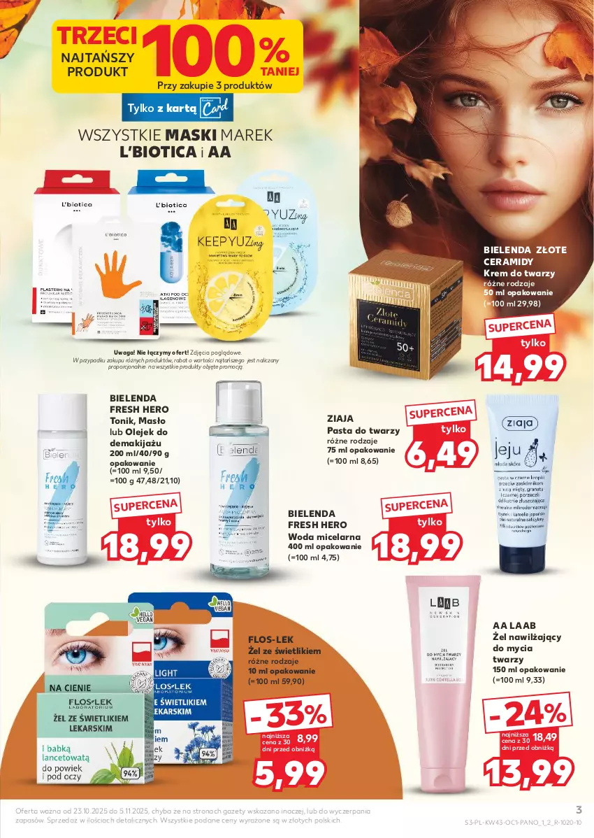 Gazetka promocyjna Kaufland - Kaufland - ważna 23.10 do 05.11.2025 - strona 3 - produkty: Bielenda, Krem do twarzy, Makijaż, Masło, Olej, Olejek do demakijażu, Por, Tonik, Waga, Woda, Woda micelarna, Ziaja