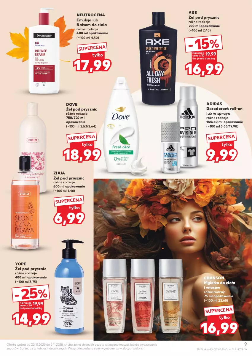 Gazetka promocyjna Kaufland - Kaufland - ważna 23.10 do 05.11.2025 - strona 9 - produkty: Adidas, Balsam do ciała, Dezodorant, Dove, Emulsja, Neutrogena, Yope, Ziaja